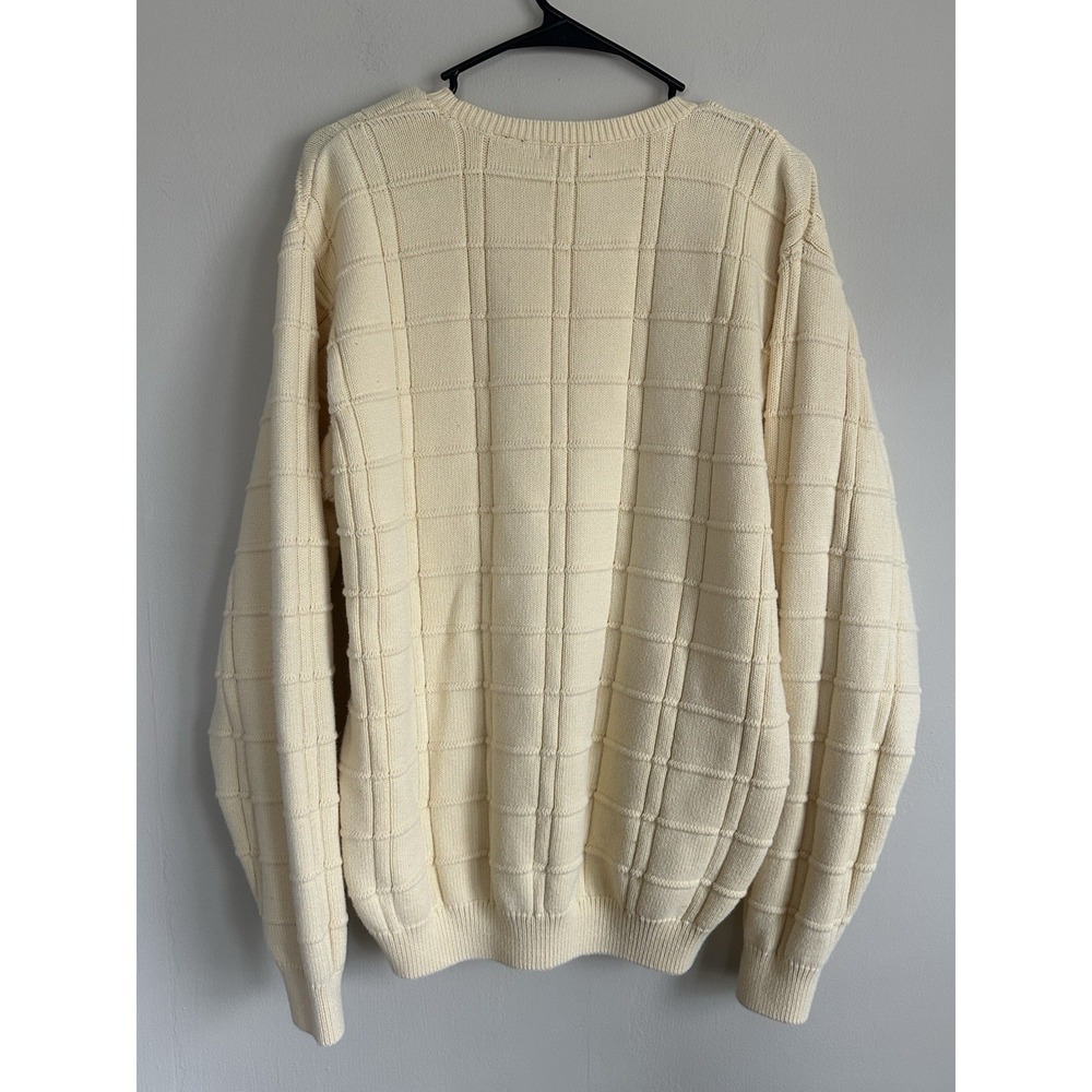 Vintage 90s IZOD 100% Cotton Sweater Knit Casual Pastel Yellow Golf Size Large - Picture 9 of 12